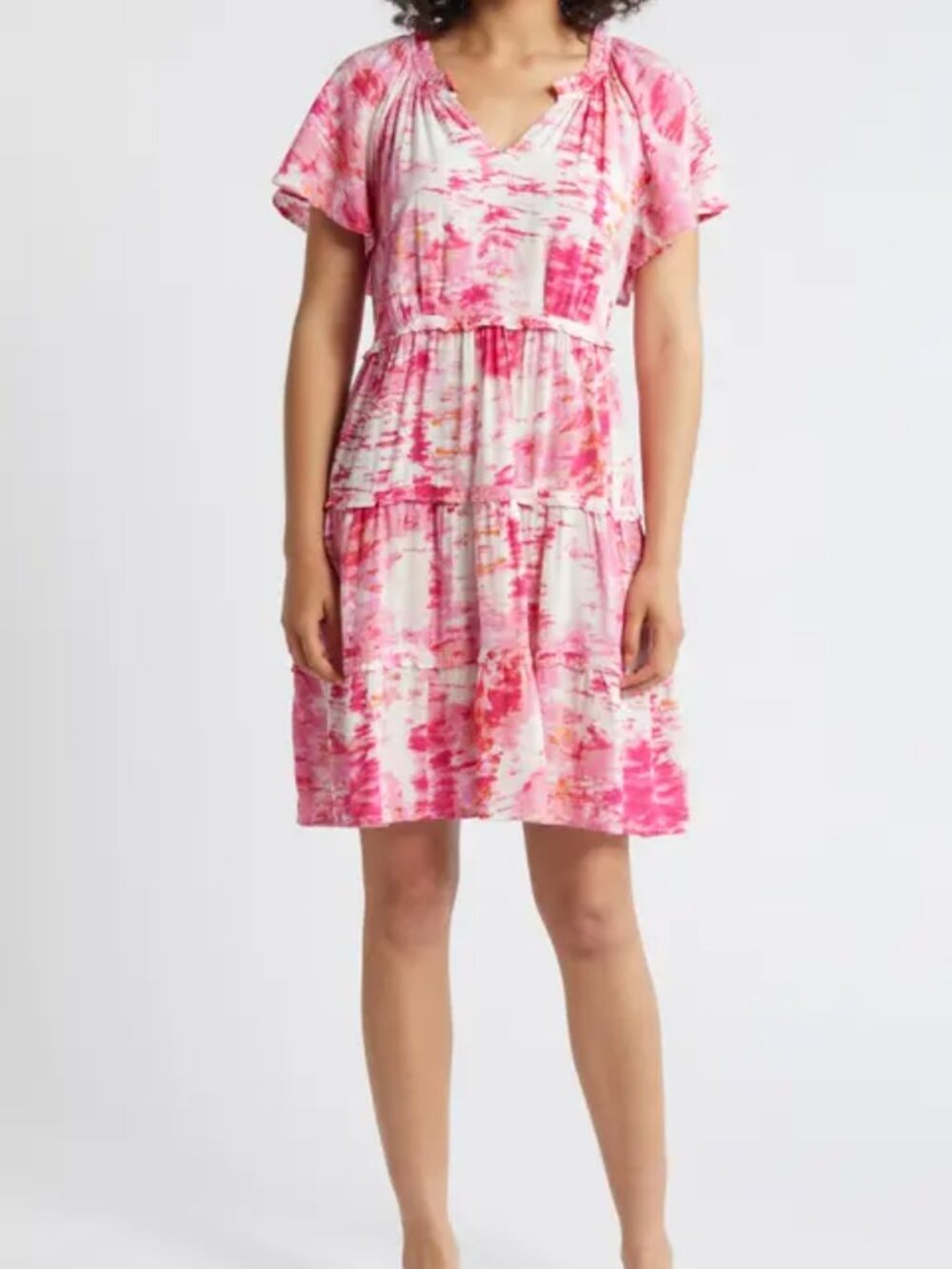 NWT Beach Lunch Lounge Camila Flutter Sleeve Tiered Dress - Size Large - Pink